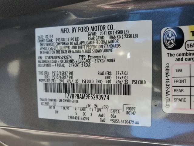 1ZVBP8AM9E5293974 - 2014 FORD MUSTANG GRAY photo 12