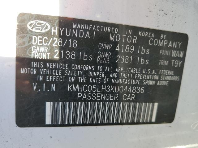 KMHC05LH3KU044836 - 2019 HYUNDAI IONIQ LIMITED WHITE photo 12