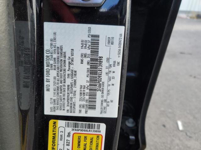 3FA6P0D9XLR139898 - 2020 FORD FUSION TITANIUM BLACK photo 12