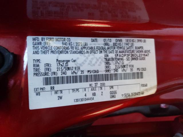 1FADP3F26DL231647 - 2013 FORD FOCUS SE RED photo 12