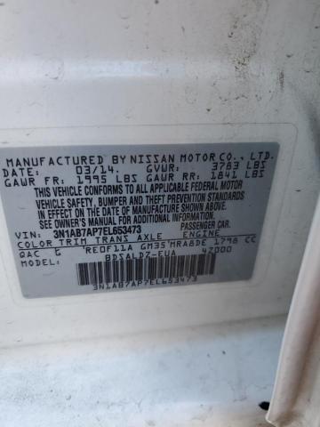 3N1AB7AP7EL653473 - 2014 NISSAN SENTRA S WHITE photo 12