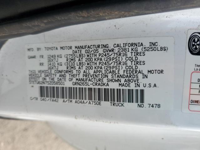 5TETU62N75Z058501 - 2005 TOYOTA TACOMA PRERUNNER ACCESS CAB WHITE photo 13