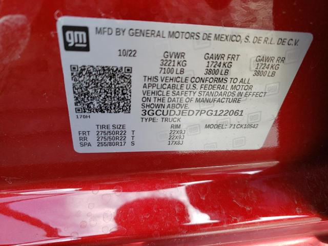 3GCUDJED7PG122061 - 2023 CHEVROLET SILVERADO K1500 HIGH COUNTRY RED photo 12