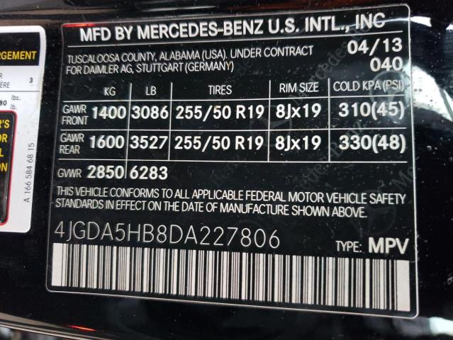 4JGDA5HB8DA227806 - 2013 MERCEDES-BENZ ML 350 4MATIC BLACK photo 14
