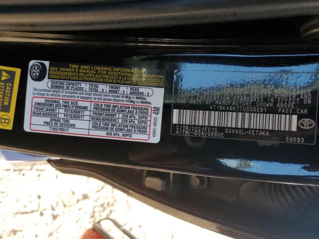 4T1BK46K77U556291 - 2007 TOYOTA CAMRY LE BLACK photo 12