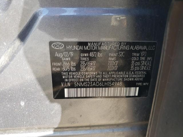 5NMS23AD6LH154948 - 2020 HYUNDAI SANTA FE SE SILVER photo 13