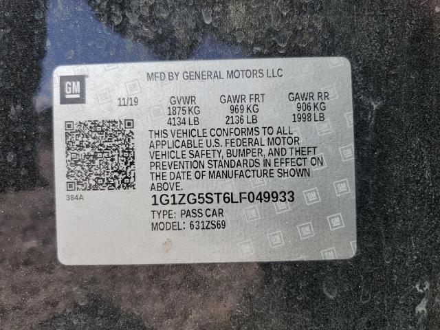 1G1ZG5ST6LF049933 - 2020 CHEVROLET MALIBU RS 黑色 照片 12