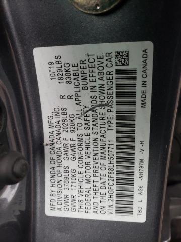 2HGFC2F88LH507711 - 2020 HONDA CIVIC SPORT GRAY photo 12