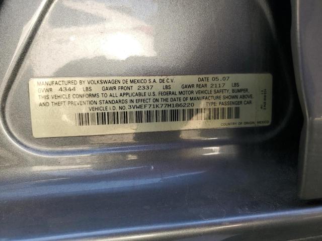 3VWEF71K77M186220 - 2007 VOLKSWAGEN JETTA WOLFSBURG 灰色 照片 12