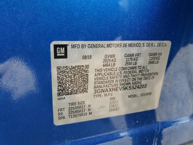 3GNAXHEV5KS524203 - 2019 CHEVROLET EQUINOX LS BLUE photo 13