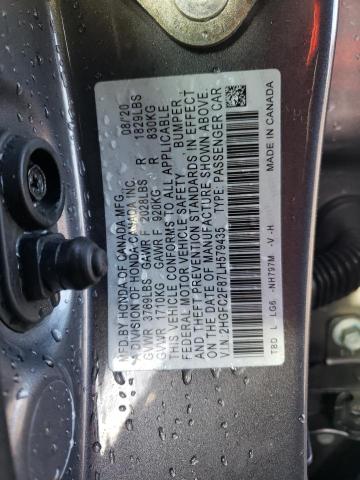 2HGFC2F87LH579435 - 2020 HONDA CIVIC SPORT GRAY photo 13