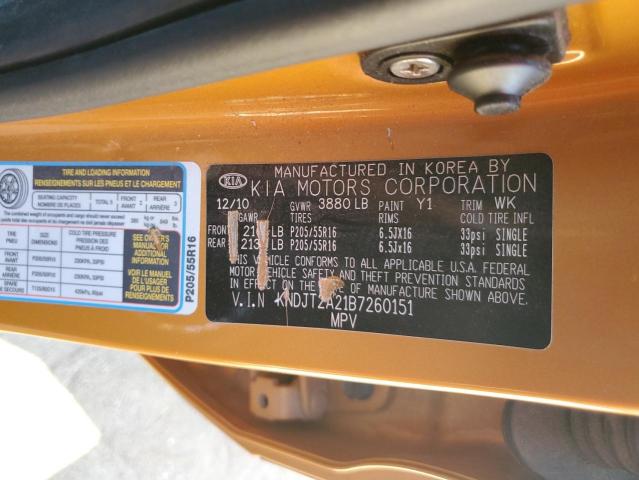 KNDJT2A21B7260151 - 2011 KIA SOUL + ORANGE photo 12