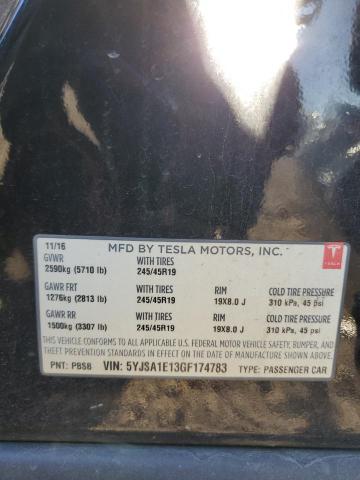 5YJSA1E13GF174783 - 2016 TESLA MODEL S BLACK photo 12