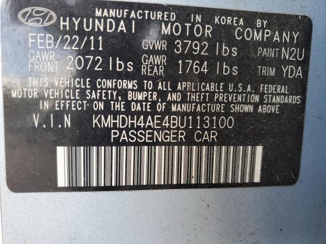 KMHDH4AE4BU113100 - 2011 HYUNDAI ELANTRA GLS BLUE photo 12