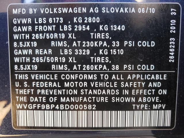 WVGFF9BP4BD000582 - 2011 VOLKSWAGEN TOUAREG V6 BLUE photo 12