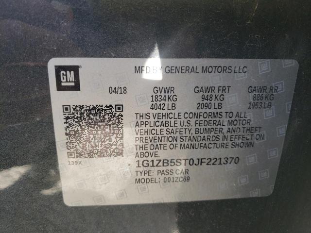 1G1ZB5ST0JF221370 - 2018 CHEVROLET MALIBU LS GRAY photo 12