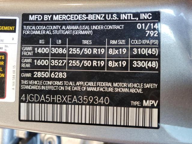 4JGDA5HBXEA359340 - 2014 MERCEDES-BENZ ML 350 4MATIC GRAY photo 13