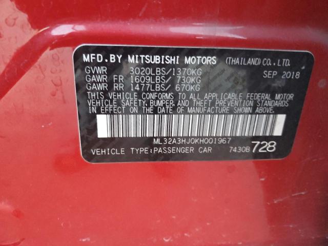 ML32A3HJ0KH001967 - 2019 MITSUBISHI MIRAGE ES RED photo 12