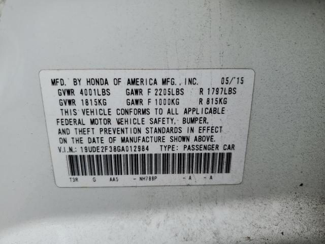 19UDE2F38GA012984 - 2016 ACURA ILX BASE WATCH PLUS WHITE photo 12