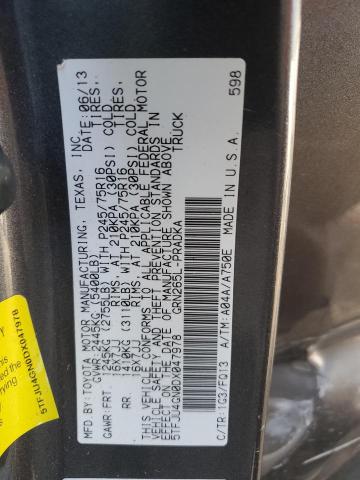 5TFJU4GN0DX047978 - 2013 TOYOTA TACOMA DOUBLE CAB PRERUNNER GRAY photo 12