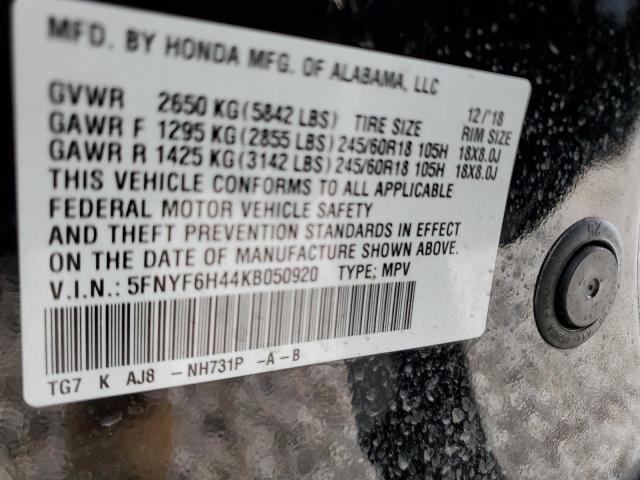 5FNYF6H44KB050920 - 2019 HONDA PILOT EXL BLACK photo 14