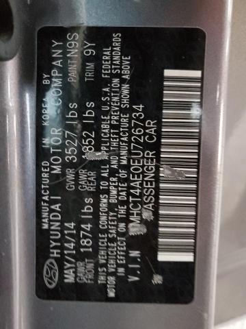 KMHCT4AE0EU726734 - 2014 HYUNDAI ACCENT GLS GRAY photo 12