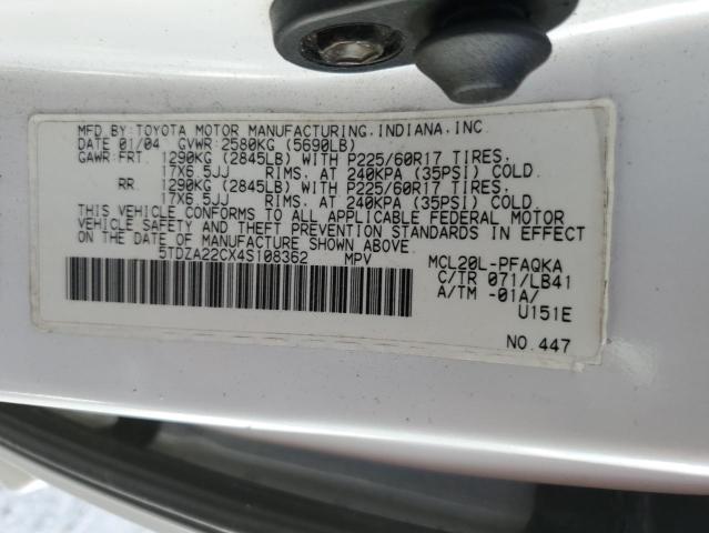 5TDZA22CX4S108362 - 2004 TOYOTA SIENNA XLE WHITE photo 14