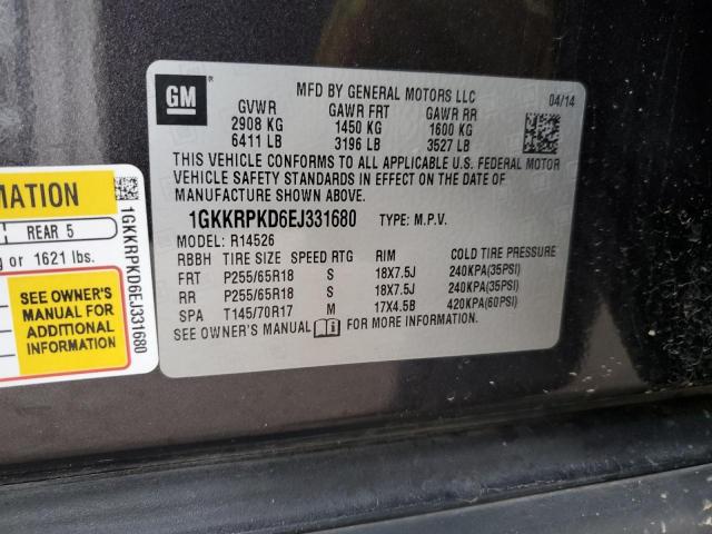 1GKKRPKD6EJ331680 - 2014 GMC ACADIA SLE GRAY photo 12