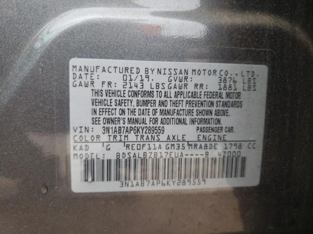 3N1AB7AP6KY289559 - 2019 NISSAN SENTRA S GRAY photo 13