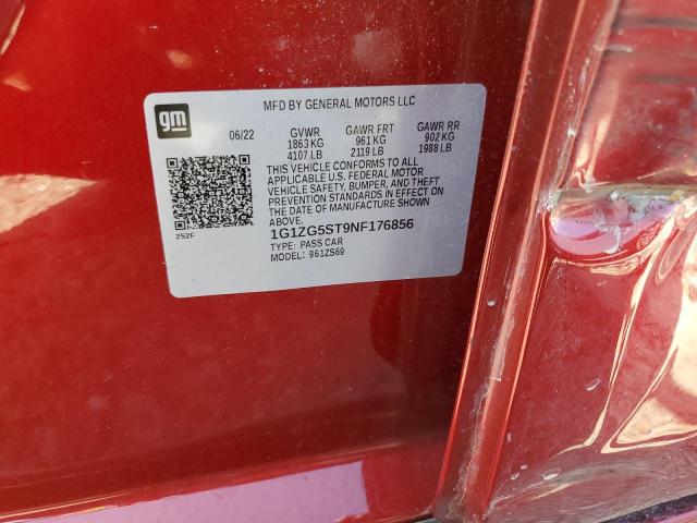 1G1ZG5ST9NF176856 - 2022 CHEVROLET MALIBU RS RED photo 12