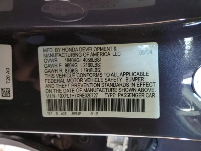 19XFL1H7XRE025727 - 2024 HONDA CIVIC EXL ლურჯი ფოტო 13