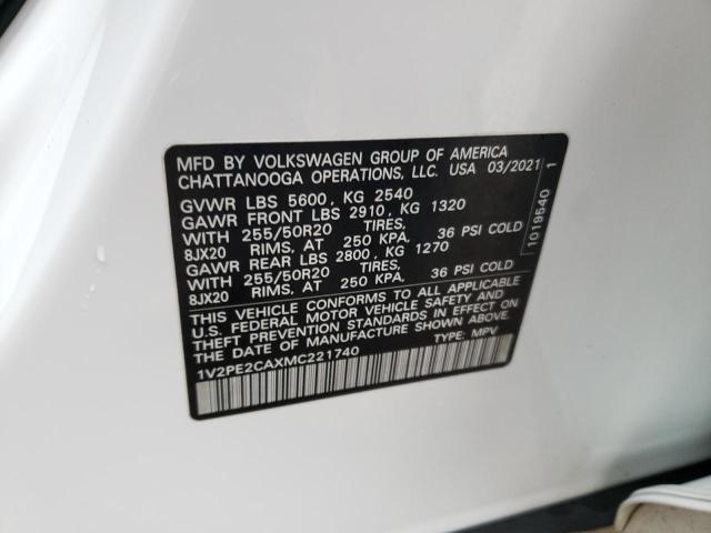 1V2PE2CAXMC221740 - 2021 VOLKSWAGEN ATLAS CROS SE თეთრი ფოტო 12