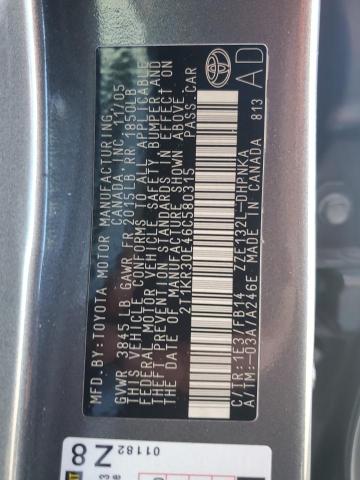 2T1KR30E46C580315 - 2006 TOYOTA COROLLA MA XR GRAY photo 12