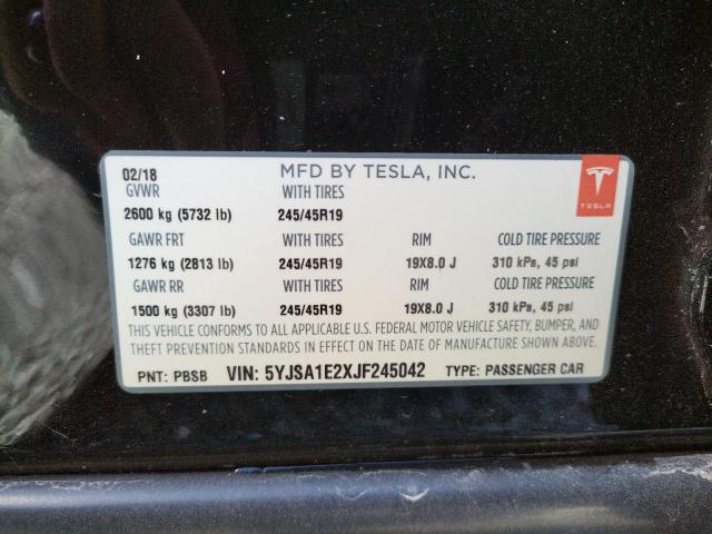 5YJSA1E2XJF245042 - 2018 TESLA MODEL S 黑色 照片 12