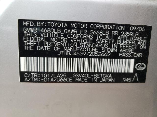 JTHBJ46G972052662 - 2007 LEXUS ES 350 SILVER photo 12