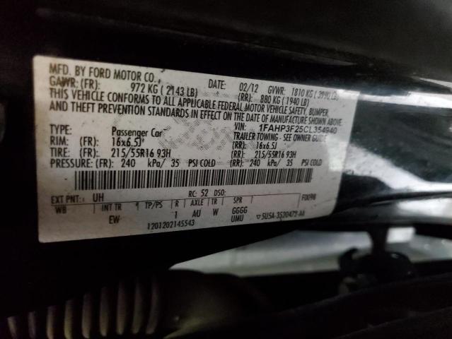 1FAHP3F25CL354940 - 2012 FORD FOCUS SE BLACK photo 12