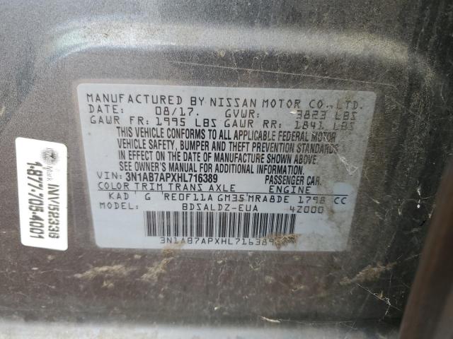 3N1AB7APXHL716389 - 2017 NISSAN SENTRA S GRAY photo 12