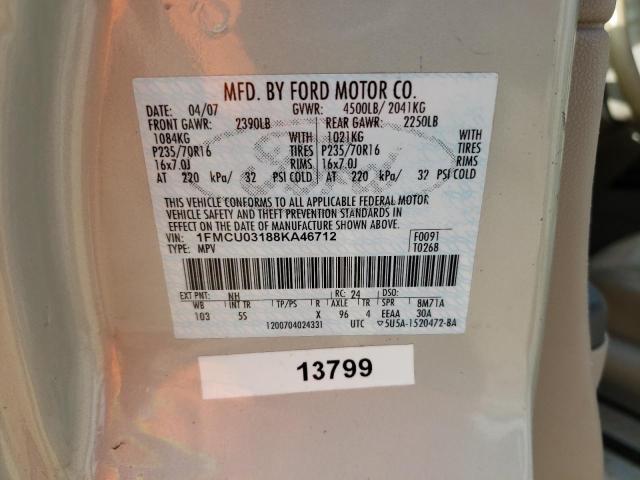 1FMCU03188KA46712 - 2008 FORD ESCAPE XLT BEIGE photo 13