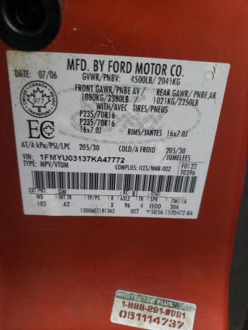 1FMYU03137KA47772 - 2007 FORD ESCAPE XLT ORANGE photo 13