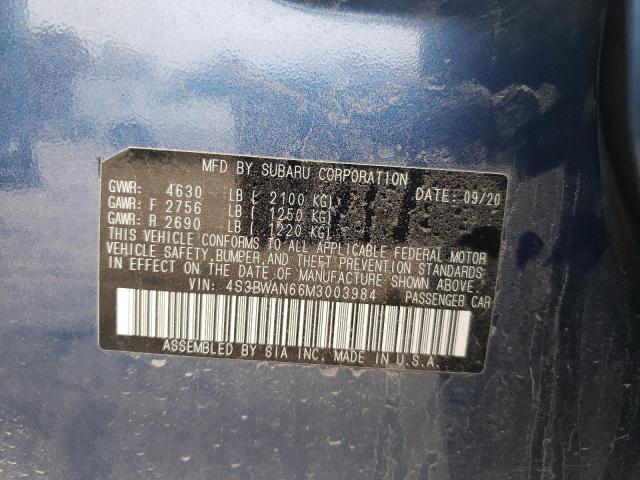 4S3BWAN66M3003984 - 2021 SUBARU LEGACY LIMITED BLUE photo 13