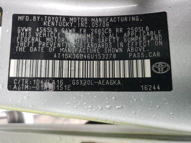 4T1BK36B46U153278 - 2006 TOYOTA AVALON XL SILVER photo 12