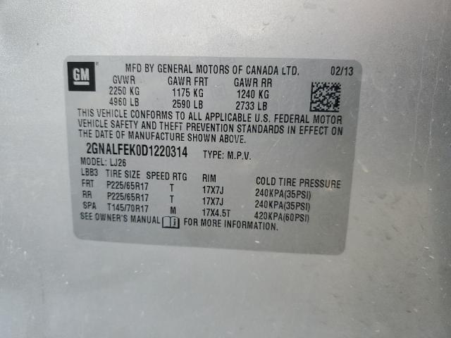 2GNALFEK0D1220314 - 2013 CHEVROLET EQUINOX LTZ SILVER photo 13