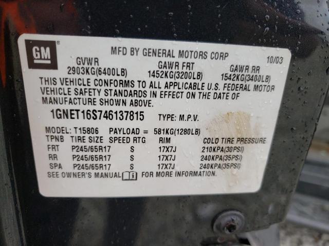 1GNET16S746137815 - 2004 CHEVROLET TRAILBLAZE EXT LS BLACK photo 13