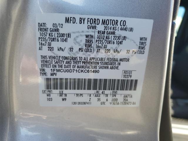 1FMCU0D71CKC61490 - 2012 FORD ESCAPE XLT SILVER photo 13