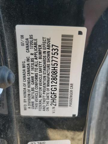 2HGFG12808H577537 - 2008 HONDA CIVIC EX BLACK photo 12