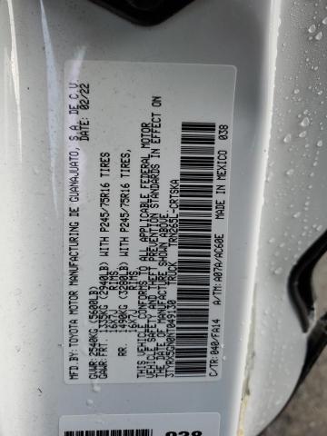 3TYRX5GN0NT049130 - 2022 TOYOTA TACOMA ACCESS CAB თეთრი ფოტო 12