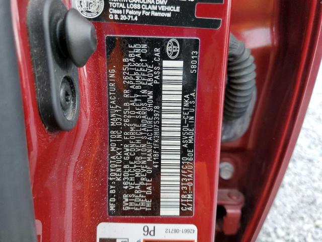 4T1BF1FK3HU753978 - 2017 TOYOTA CAMRY LE/X LE RED photo 12