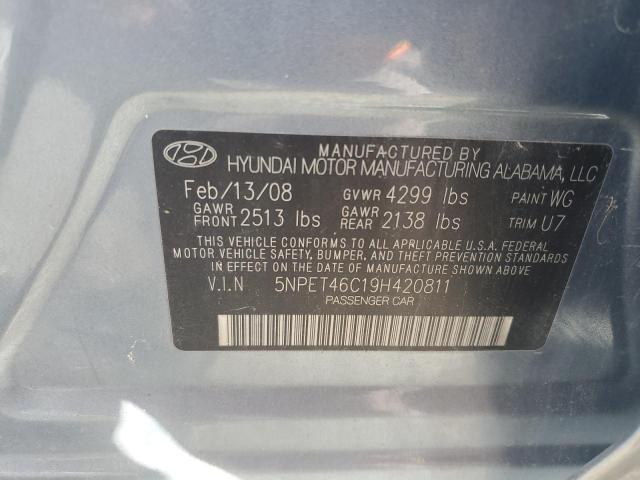 5NPET46C19H420811 - 2009 HYUNDAI SONATA GLS BLUE photo 12