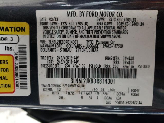 3LN6L2JK8DR814301 - 2013 LINCOLN MKZ BLUE photo 13