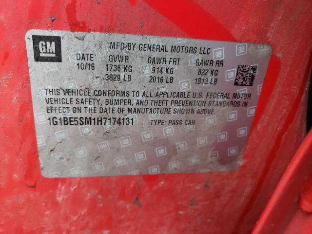 1G1BE5SM1H7174131 - 2017 CHEVROLET CRUZE LT RED photo 12